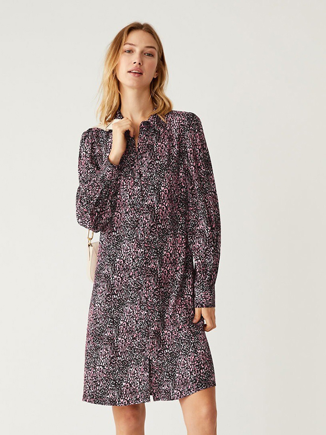 

Marks & Spencer Animal Printed Cuffed Sleeves Shirt Dress, Black