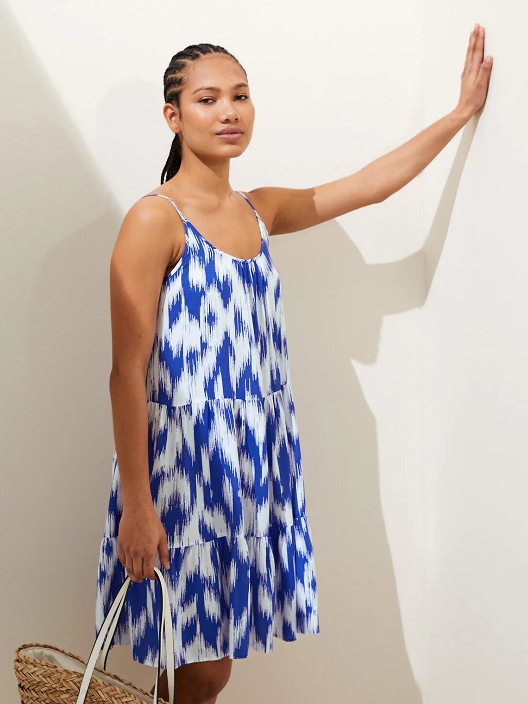 

Marks & Spencer Abstract Printed Tiered A-Line Dress, Blue