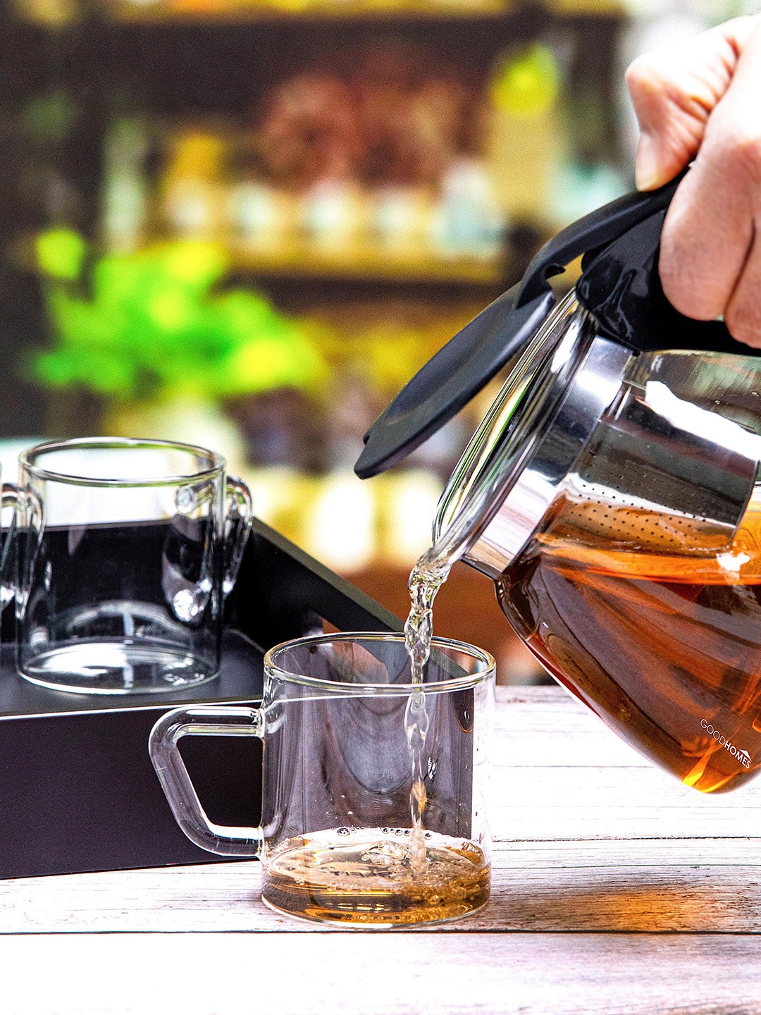 

GOODHOMES Transparent & Black Glass Grain Tea Kettle 1L