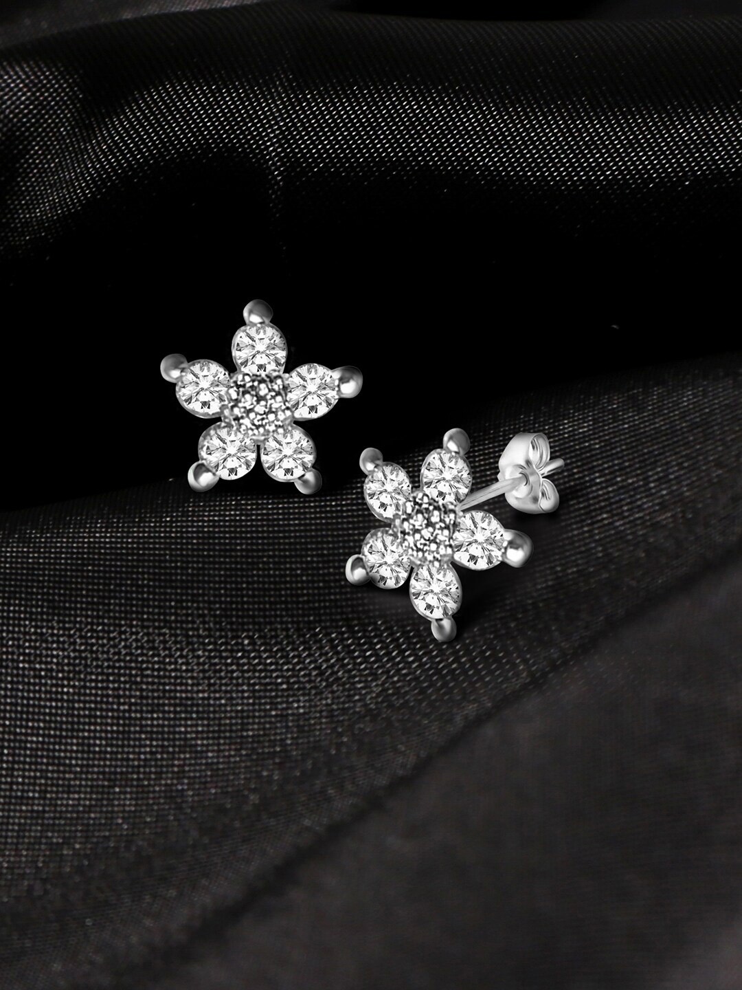 

Peora Silver-Plated AD-Studded Floral Studs Earrings, White