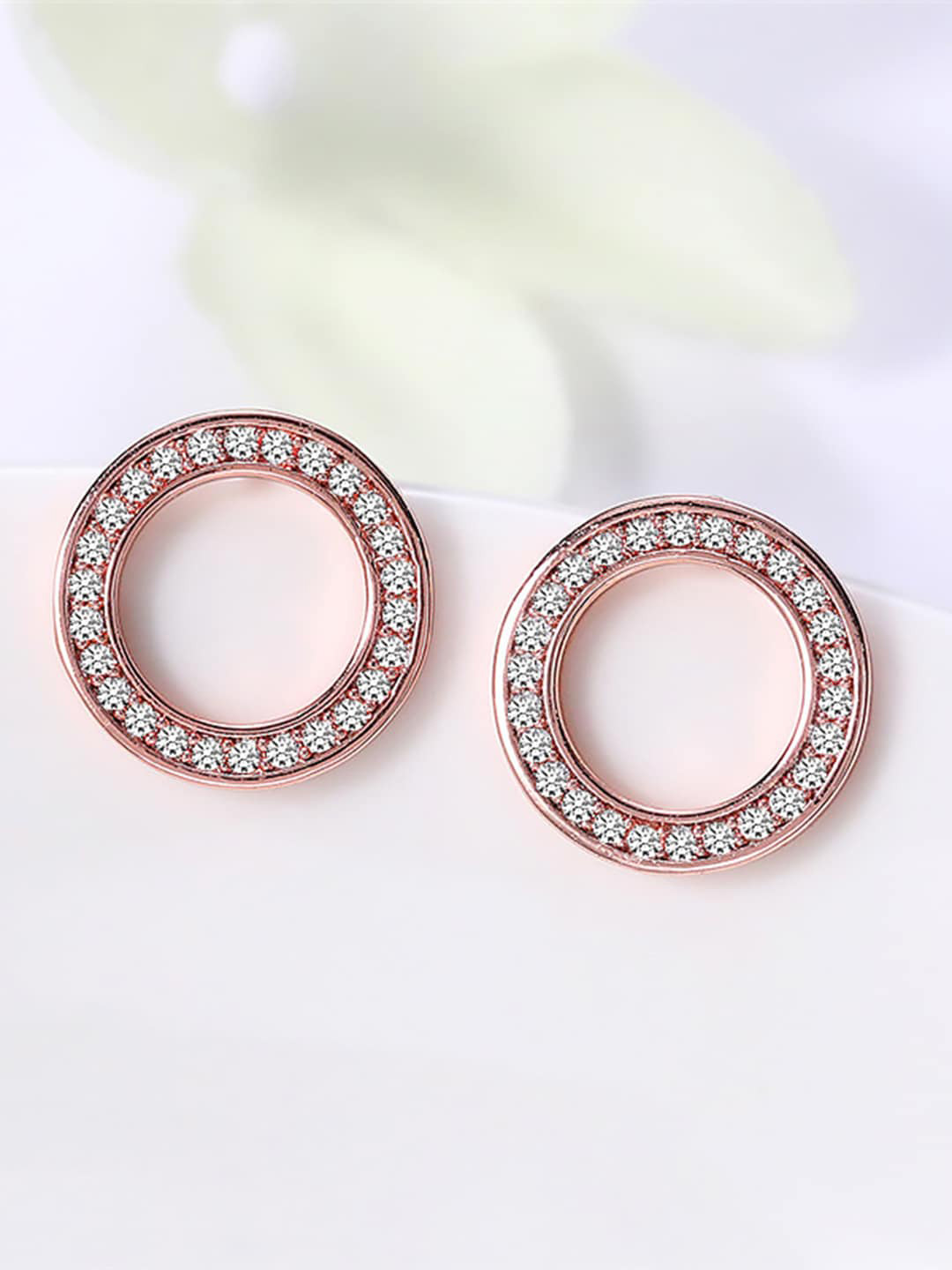 

Peora Rose Gold Plated Circular Studs Earrings, White