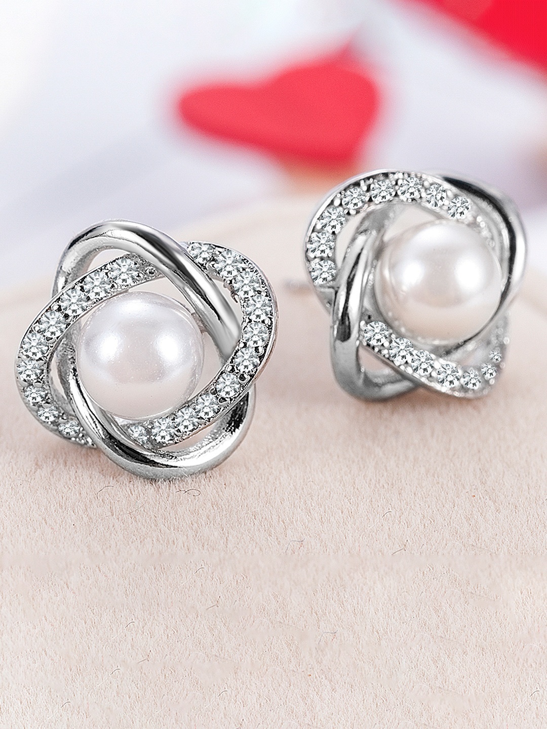 Peora Silver-Plated Contemporary Studs Earrings, White