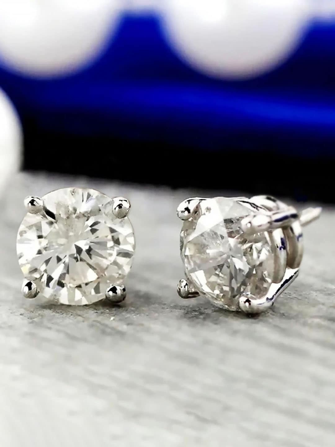 

Peora Silver-Plated American Diamond Studded Contemporary Studs Earrings, White