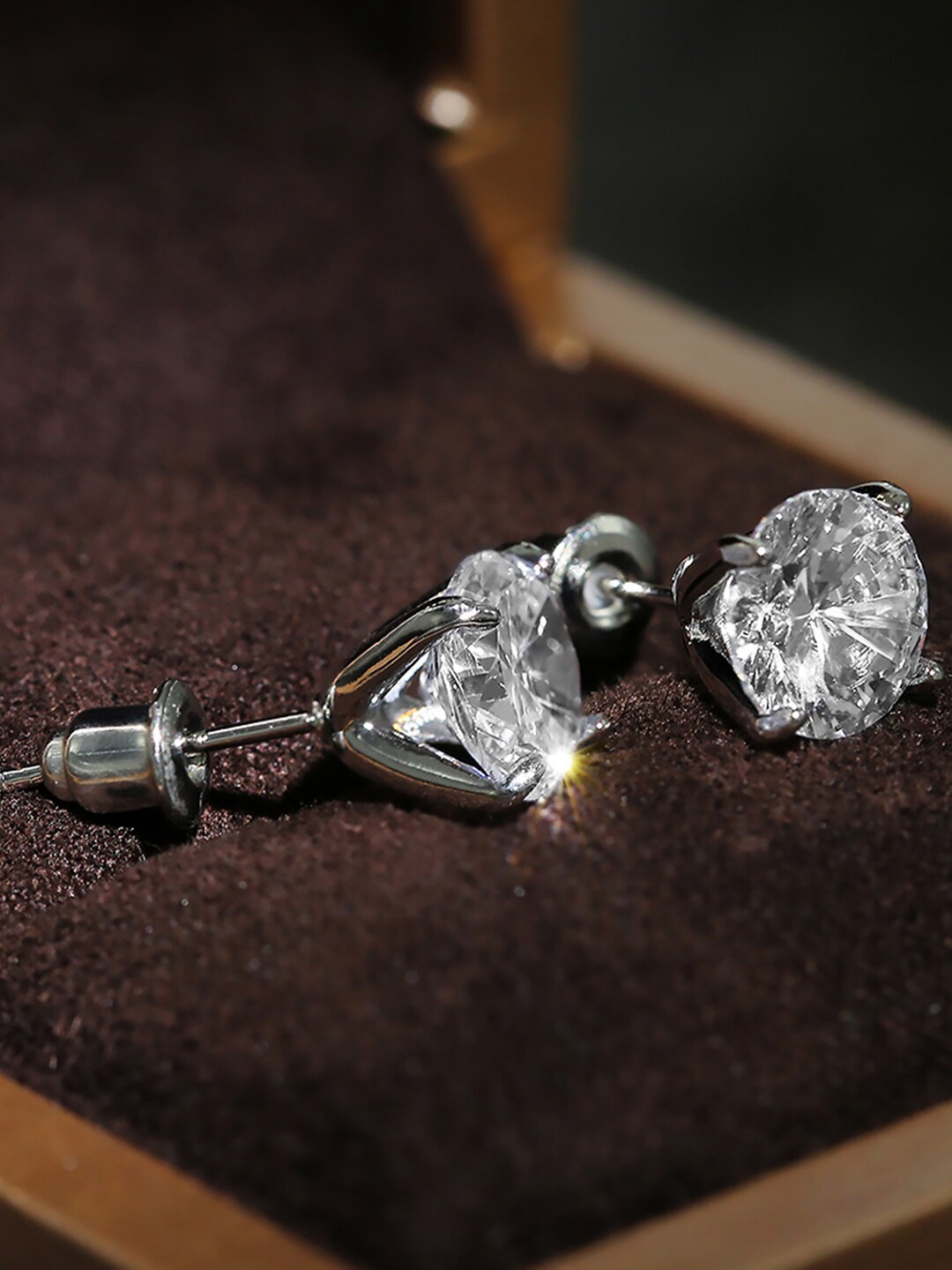 

Peora Silver-Plated Contemporary American Diamond Studded Studs Earrings, White