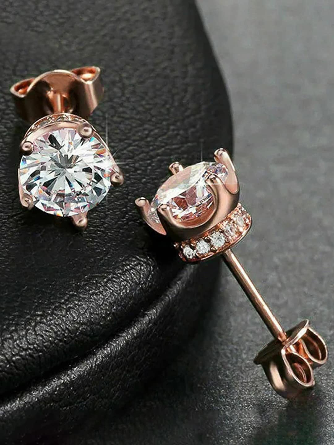 

Peora Rose Gold-Plated Contemporary American Diamond Studded Studs Earrings, White