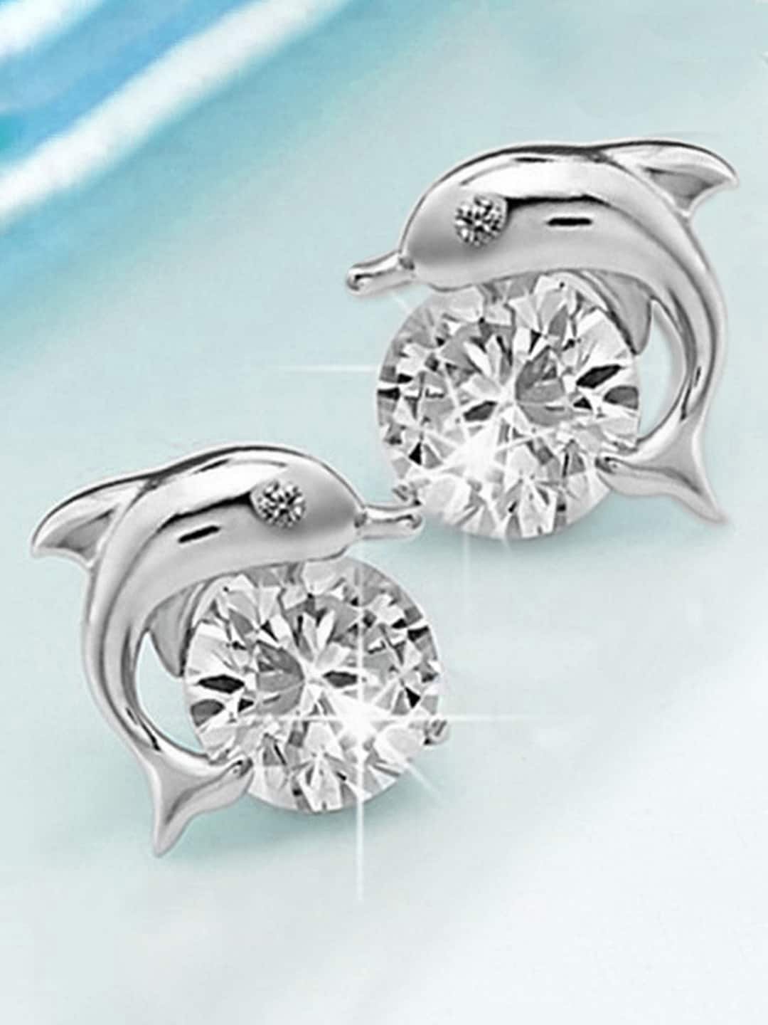 

Peora Silver-Plated Contemporary American Diamond Studded Studs Earrings, White