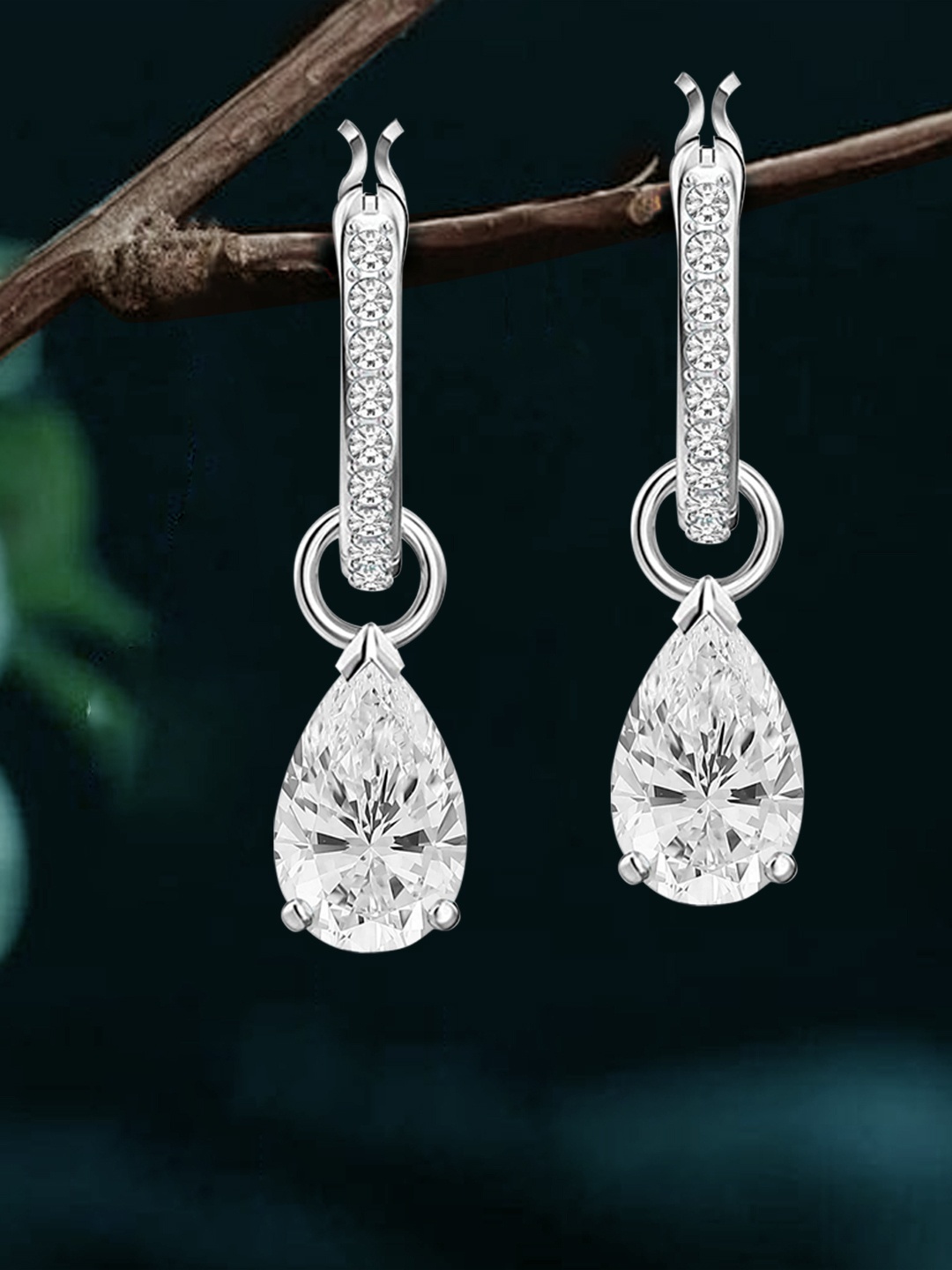 

Peora Silver-Plated American Diamond Studded Contemporary Drop Earrings, White