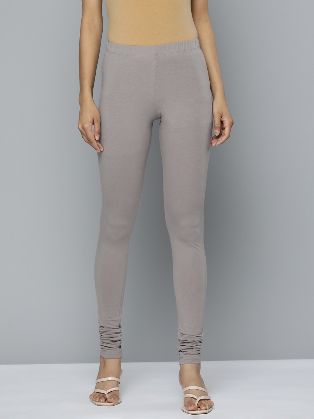 

HERE&NOW Solid Churidar-Length Leggings, Grey