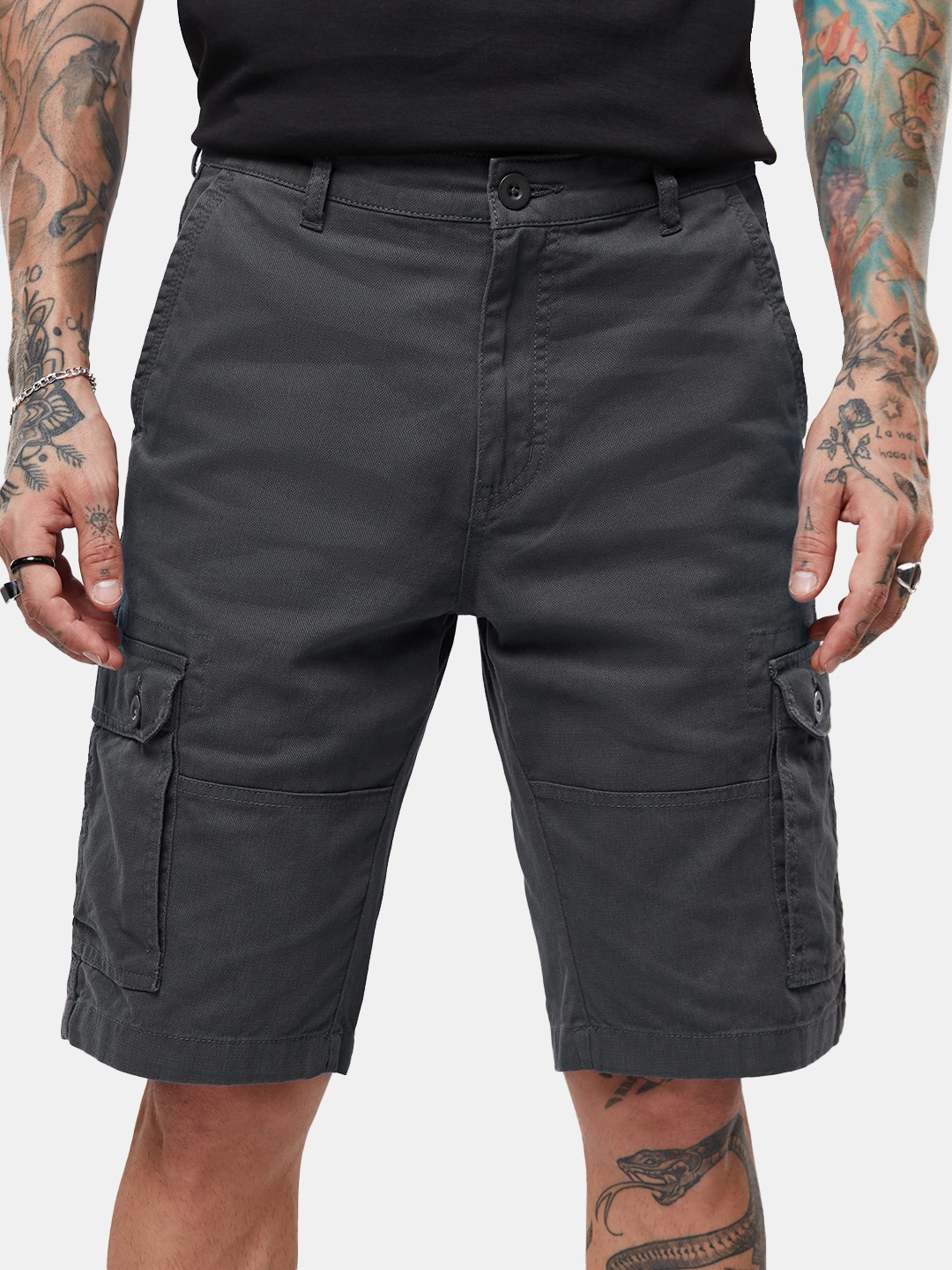 The Souled Store Men Mid-Rise Cargo Shorts, Grey
