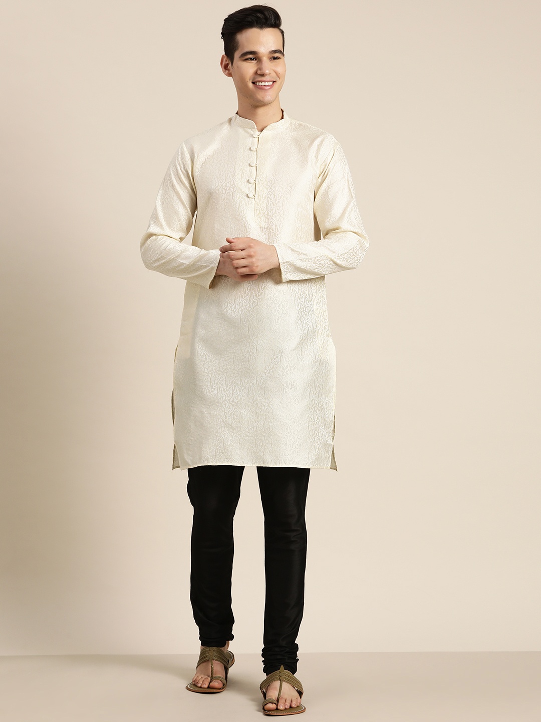 

SOJANYA Ethnic Motifs Silk Cotton Kurta, Off white
