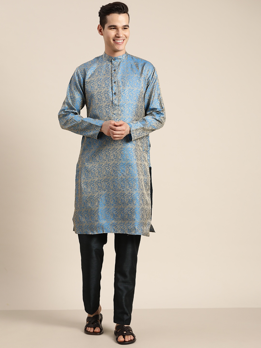 

SOJANYA Woven Design Ethnic Motifs Kurta, Blue