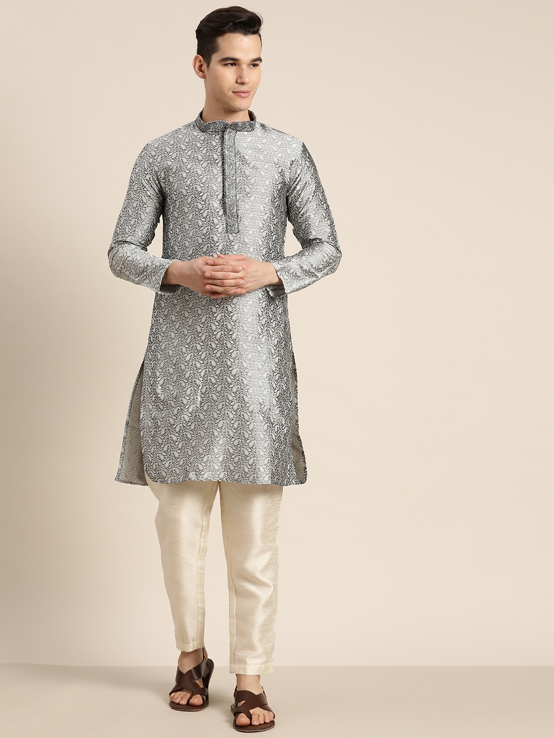 

SOJANYA Paisley Silk Cotton Kurta, Grey