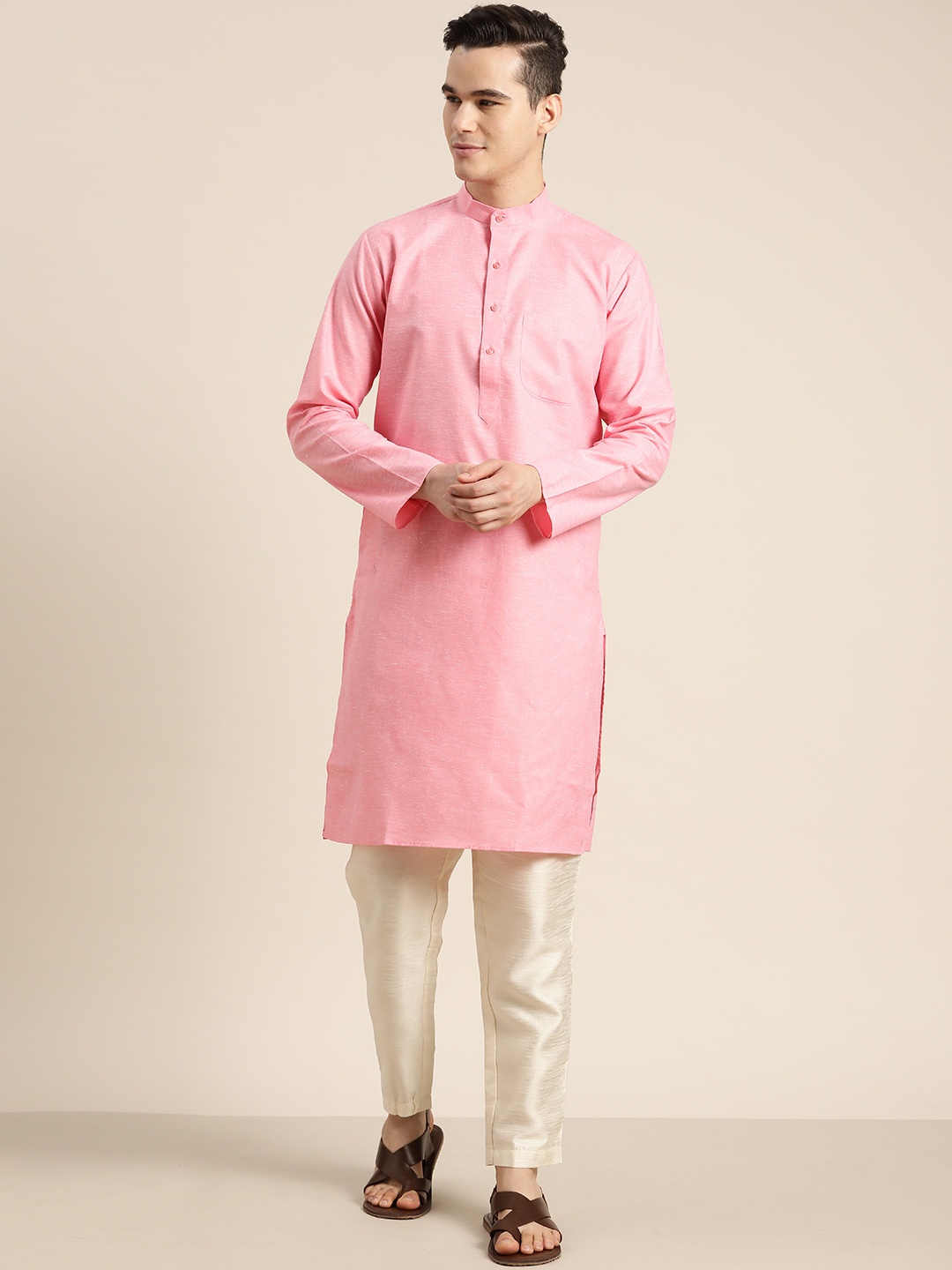 

SOJANYA Cotton Linen Kurta, Pink