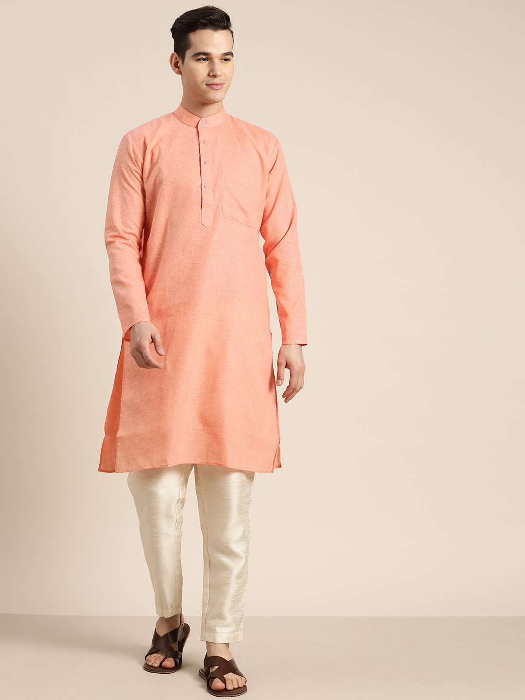 

SOJANYA Cotton Linen Kurta, Orange