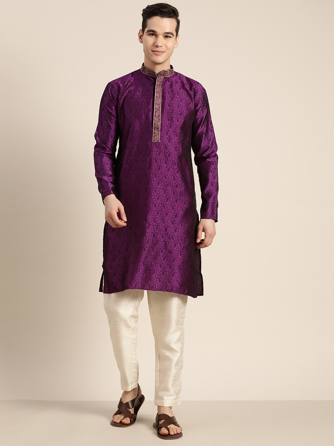 

SOJANYA Paisley Silk Cotton Kurta, Purple