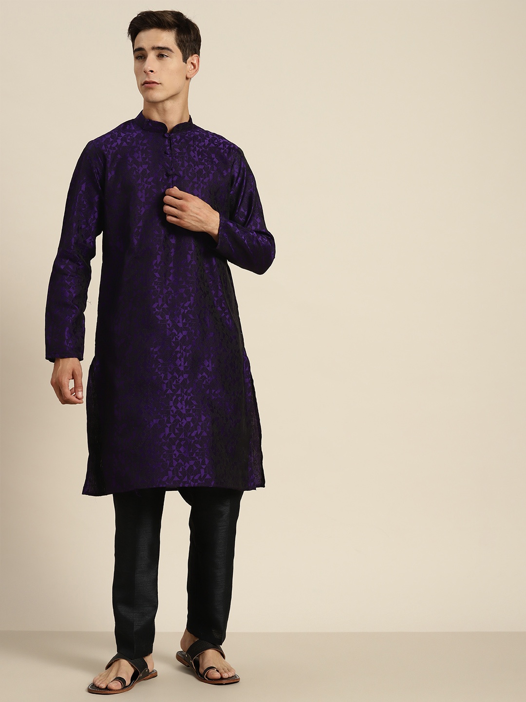 

SOJANYA Geometric Print Silk Cotton Kurta, Purple