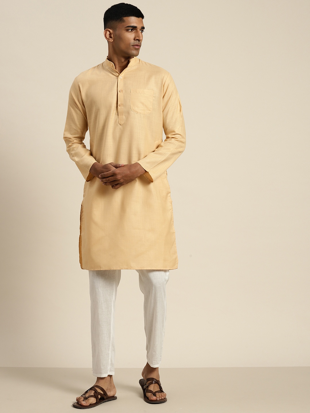 

SOJANYA Mandarin Collar Pastel Kurta, Beige