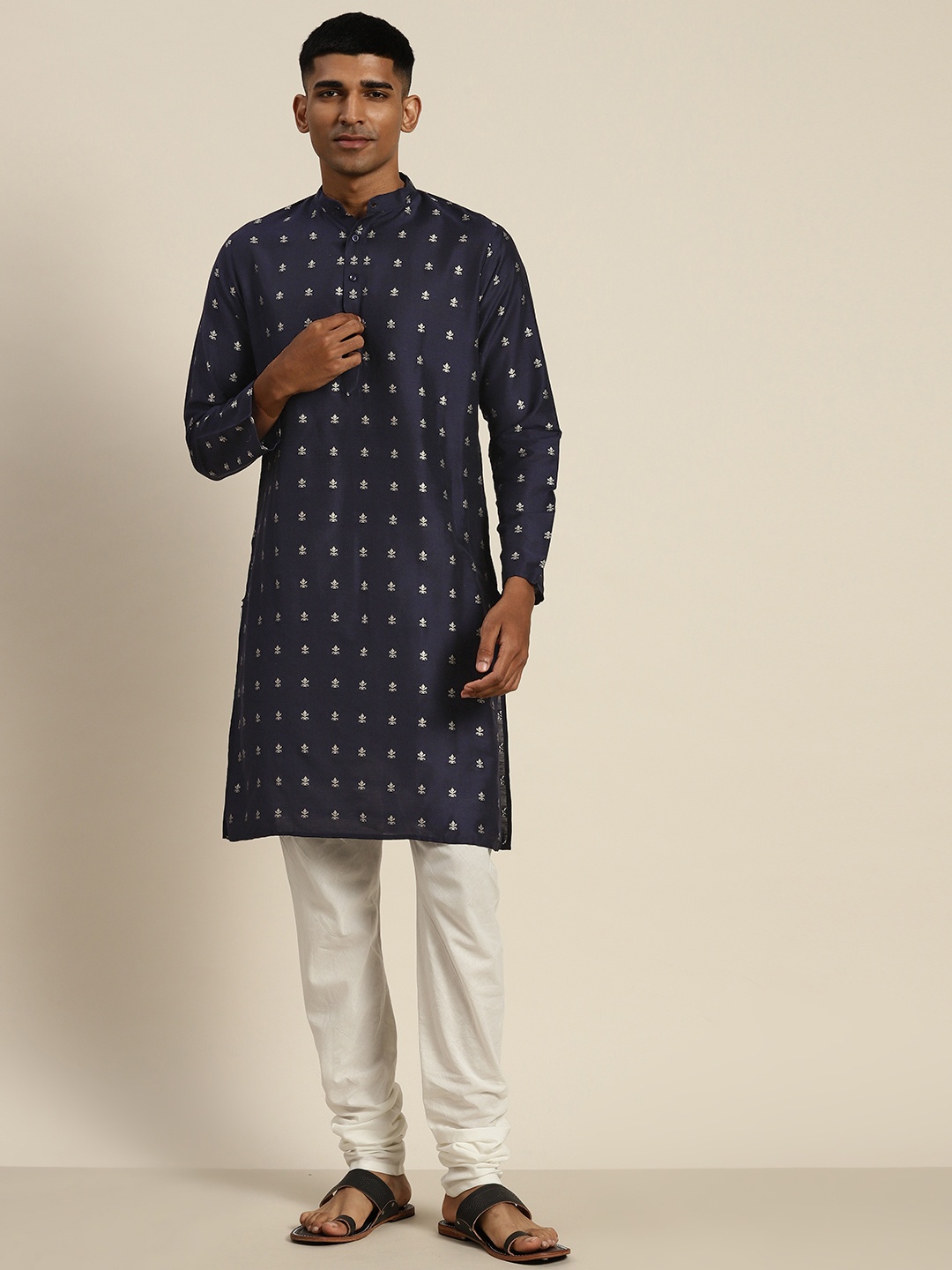

SOJANYA Ethnic Motifs Silk Cotton Indigo Kurta, Navy blue