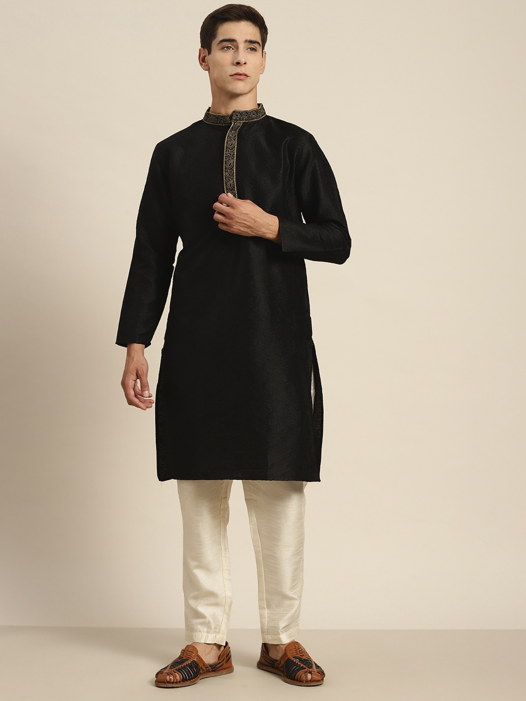 

SOJANYA Woven Design Ethnic Motifs Kurta, Black