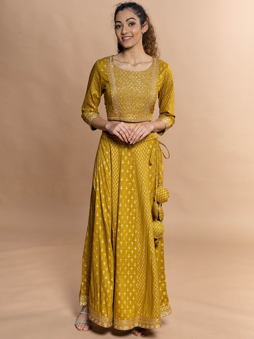

Rmya Embellished Sequinned Ready to Wear Lehenga & Blouse With Dupatta, Olive