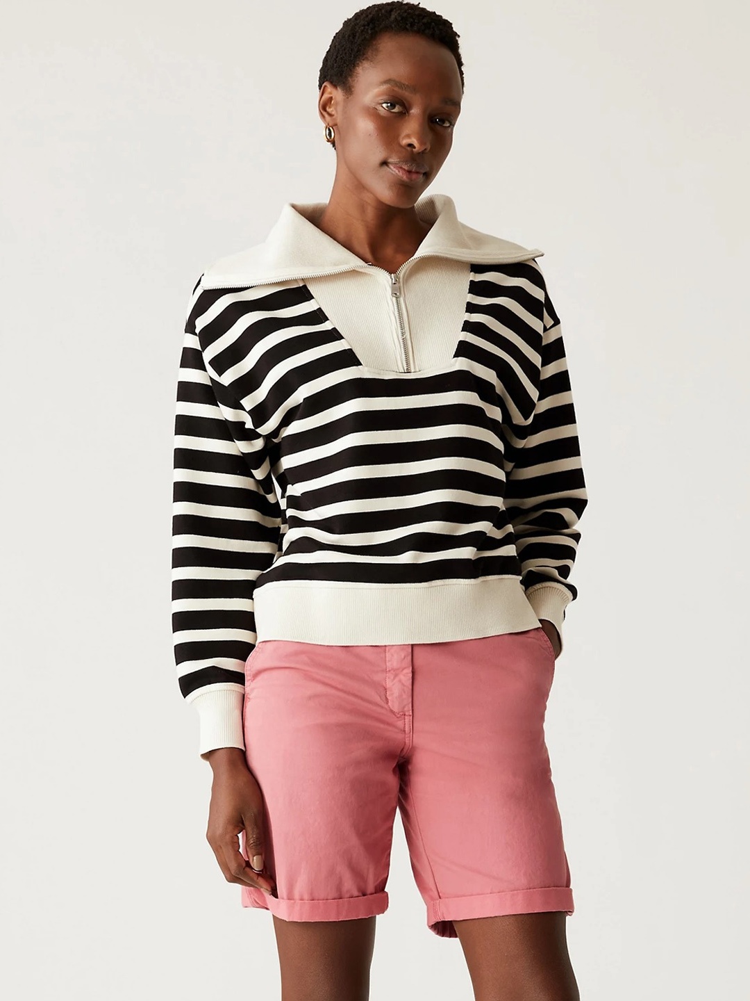 

Marks & Spencer Women Cotton High-Rise Chino Shorts, Pink