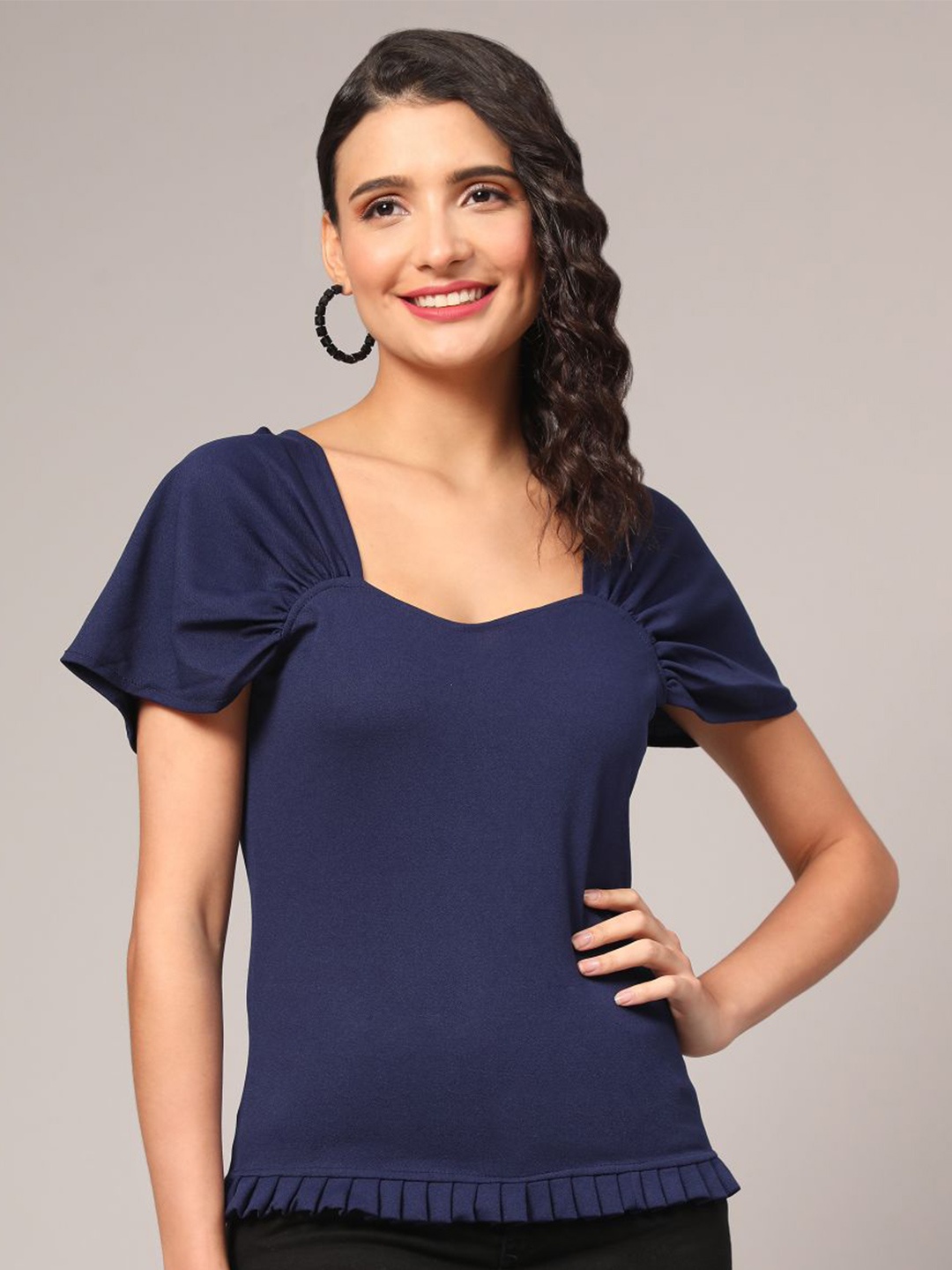 

DEETYA ARTS Puff Sleeves Pleated Top, Blue