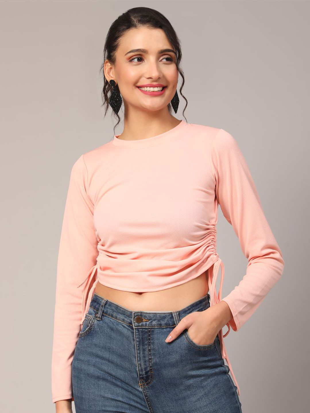 

DEETYA ARTS Tie-Up Detail Crop Top, Peach