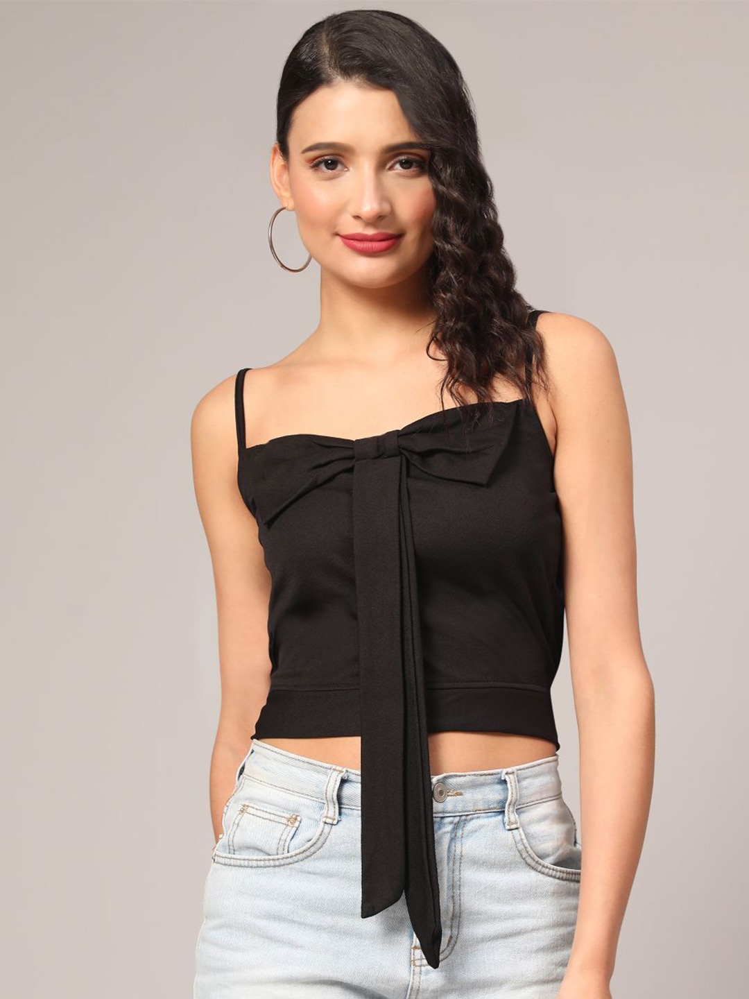 

DEETYA ARTS Shoulder Straps Bralette Crop Top, Black
