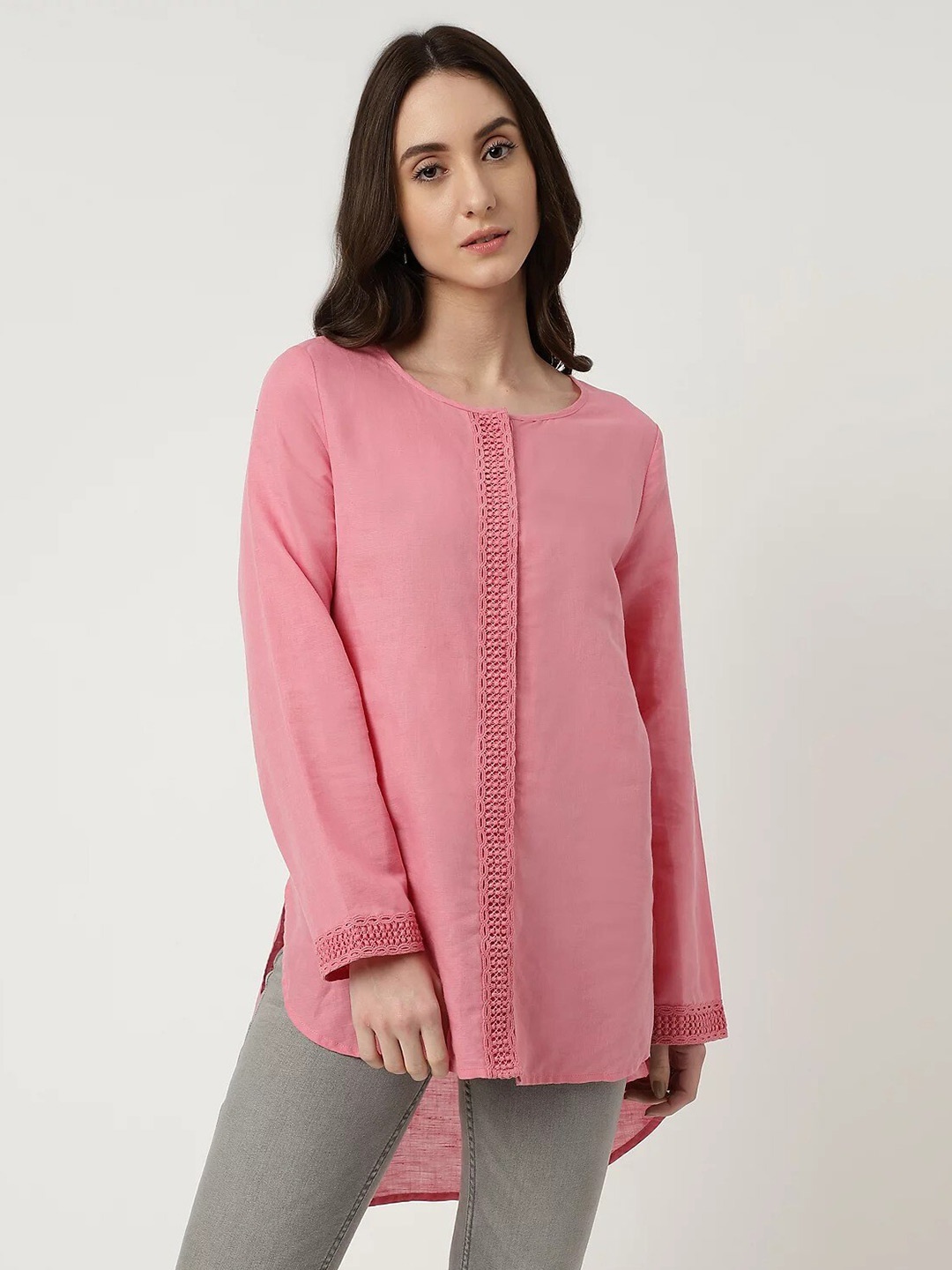 

Marks & Spencer Pink Linen High-Low Longline Top