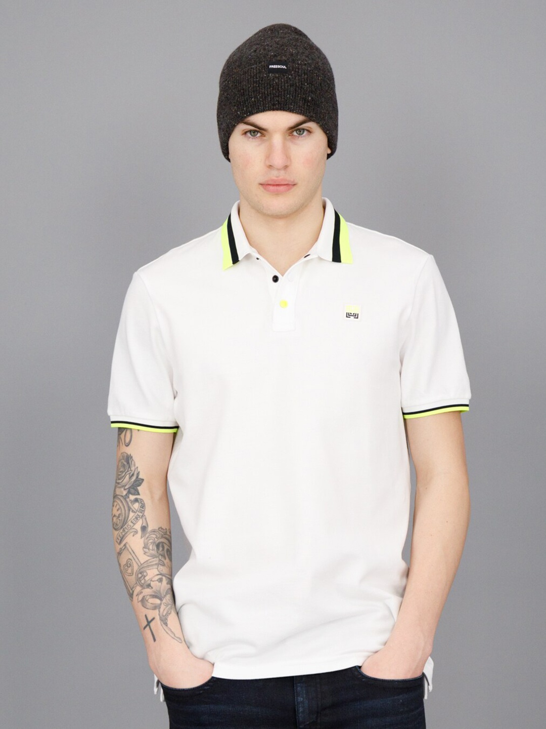 

FREESOUL Polo Collar Short Sleeve Pure Cotton T-shirt, White