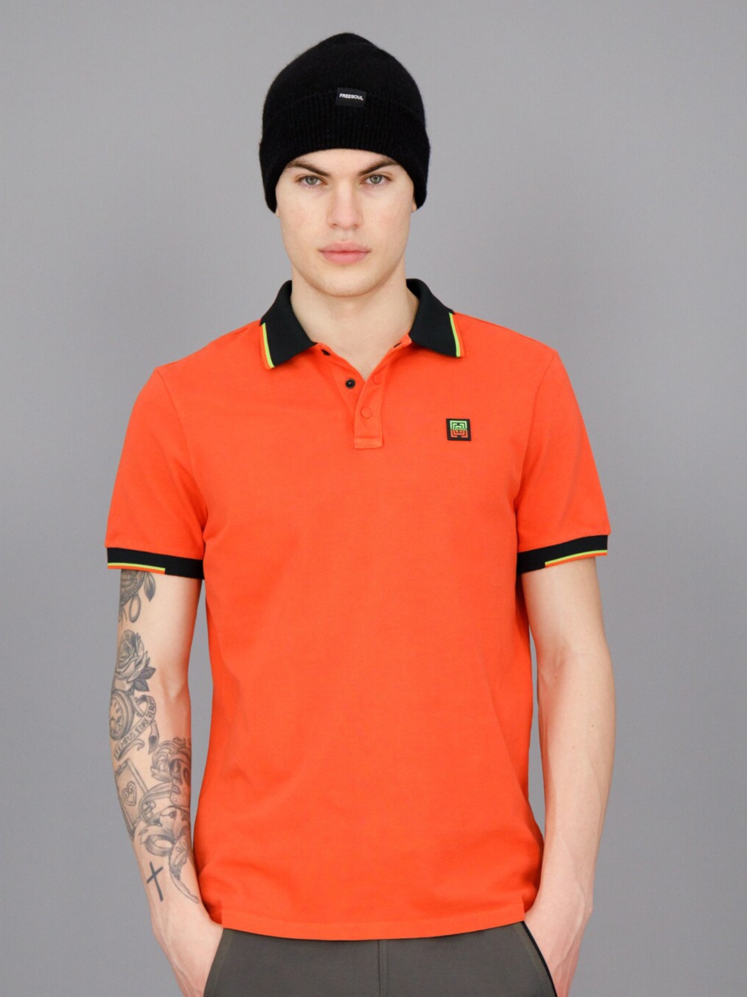 

FREESOUL Polo Collar Short Sleeves Cotton T-shirt, Red