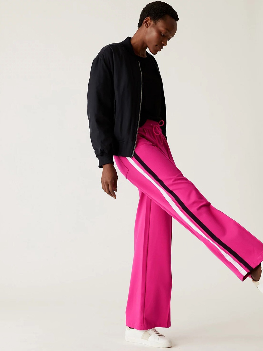 

Marks & Spencer Women Loose Fit High-Rise Parallel Trousers, Pink