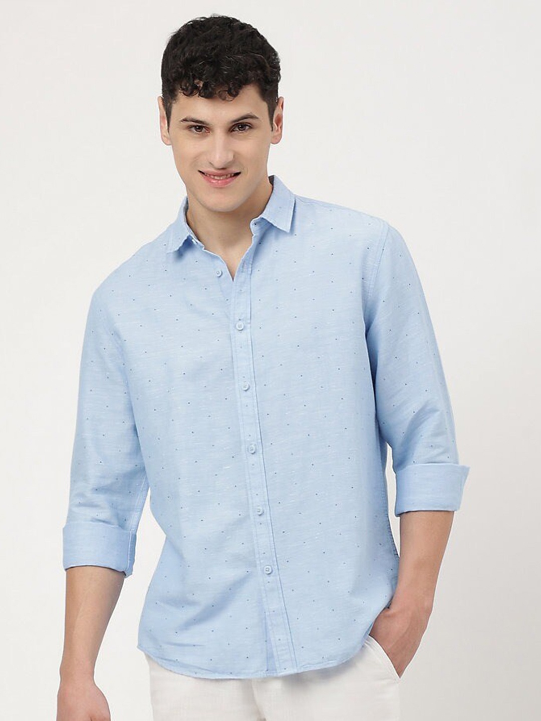 

Marks & Spencer Micro Ditsy Printed Spread Collar Pure Cotton Casual Shirt, Blue