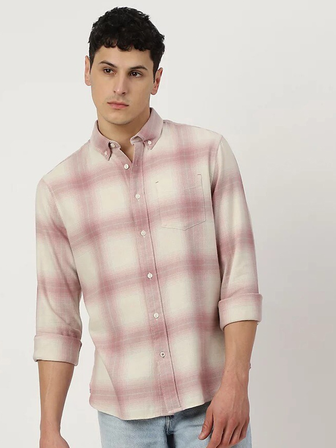 

Marks & Spencer Tartan Checked Button-Down Collar Pure Cotton Casual Shirt, Pink