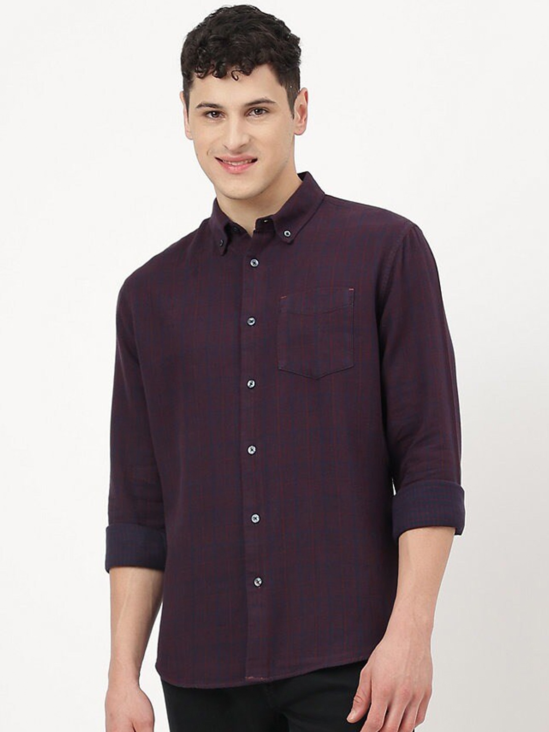 

Marks & Spencer Checked Casual Pure Cotton Shirt, Burgundy