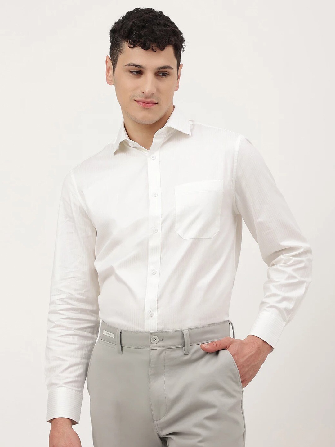 

Marks & Spencer Self Design Cutaway Collar Pure Cotton Casual Shirt, White