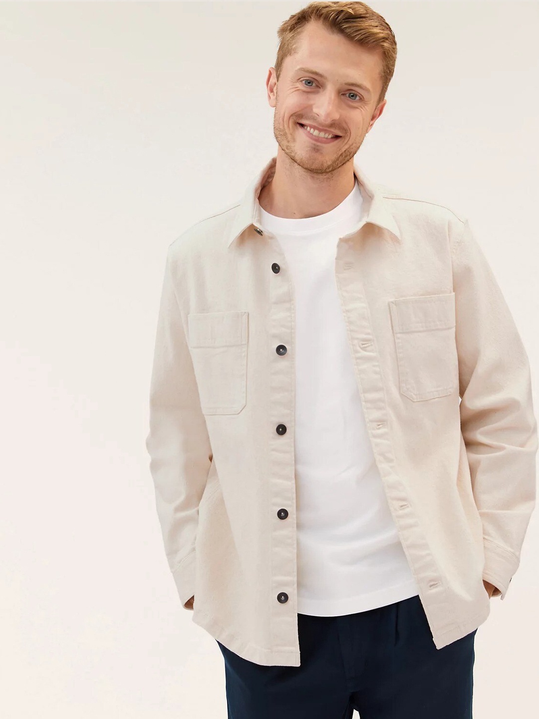 

Marks & Spencer Spread Collar Cotton Denim Casual Shirt, Cream