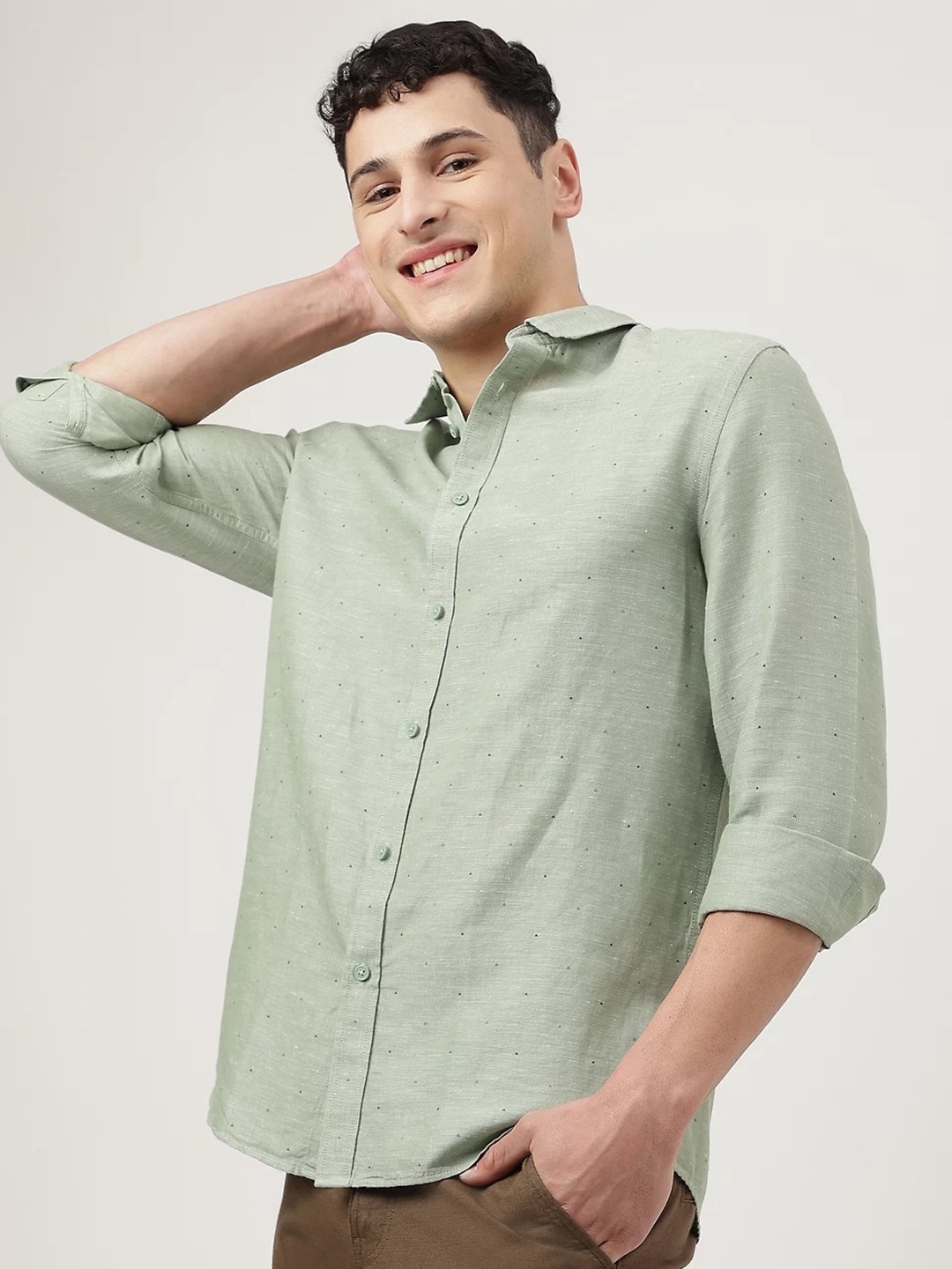 

Marks & Spencer Micro Ditsy Printed Opaque Spread Collar Casual Shirt, Green