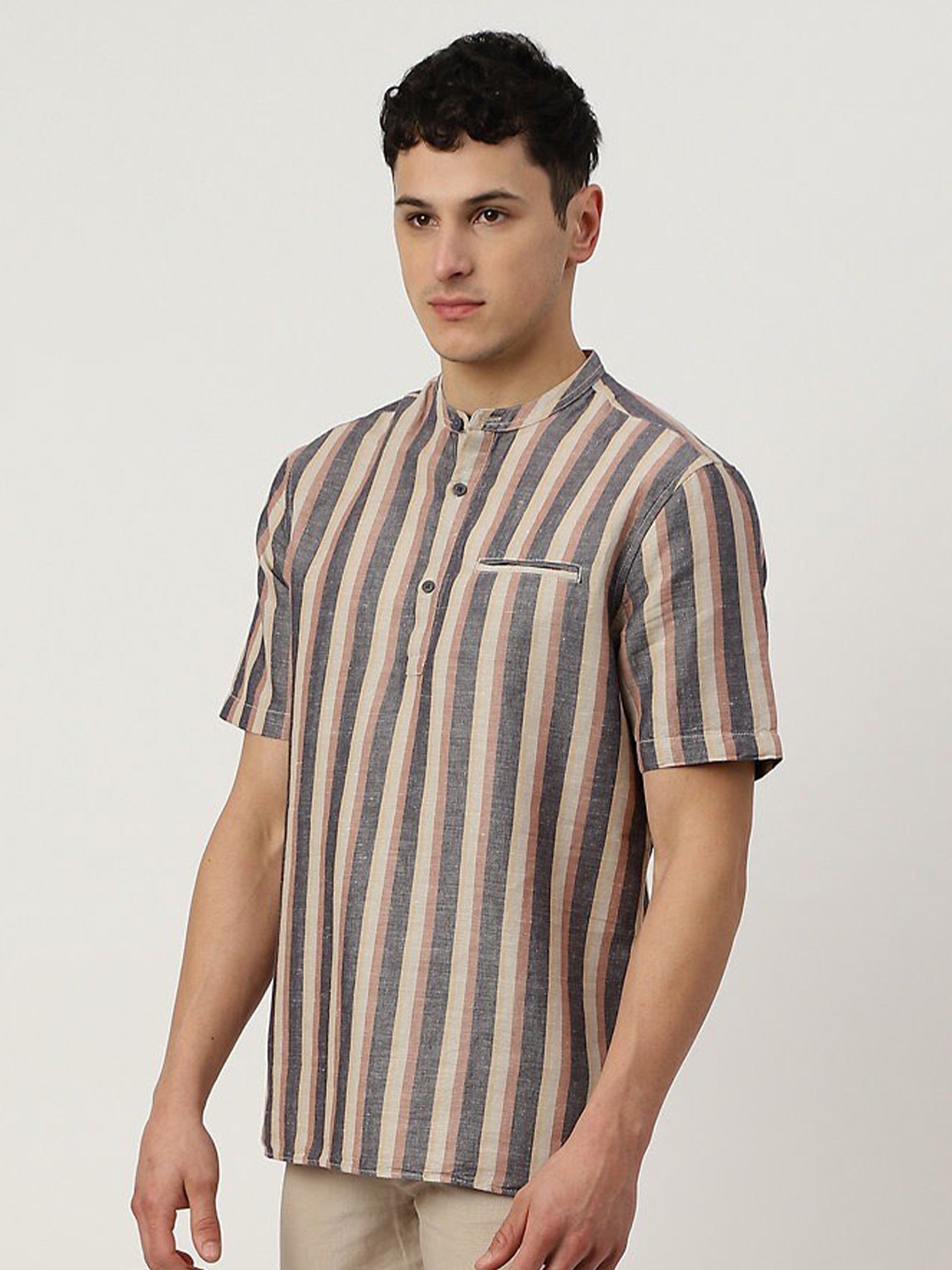 

Marks & Spencer Striped Cotton Casual Shirt, Grey