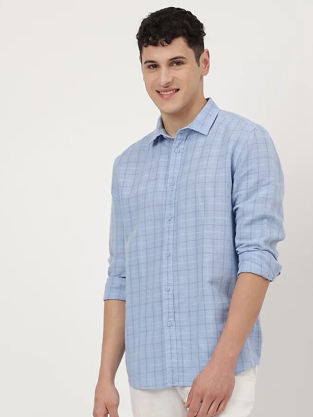 

Marks & Spencer Windowpane Checks Checked Casual Shirt, Blue