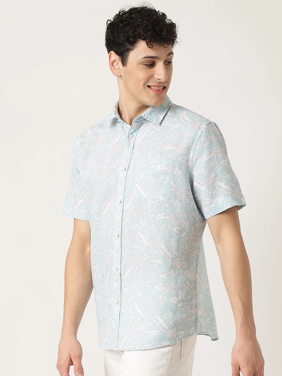 

Marks & Spencer Floral Printed Cotton Linen Casual Shirt, Green