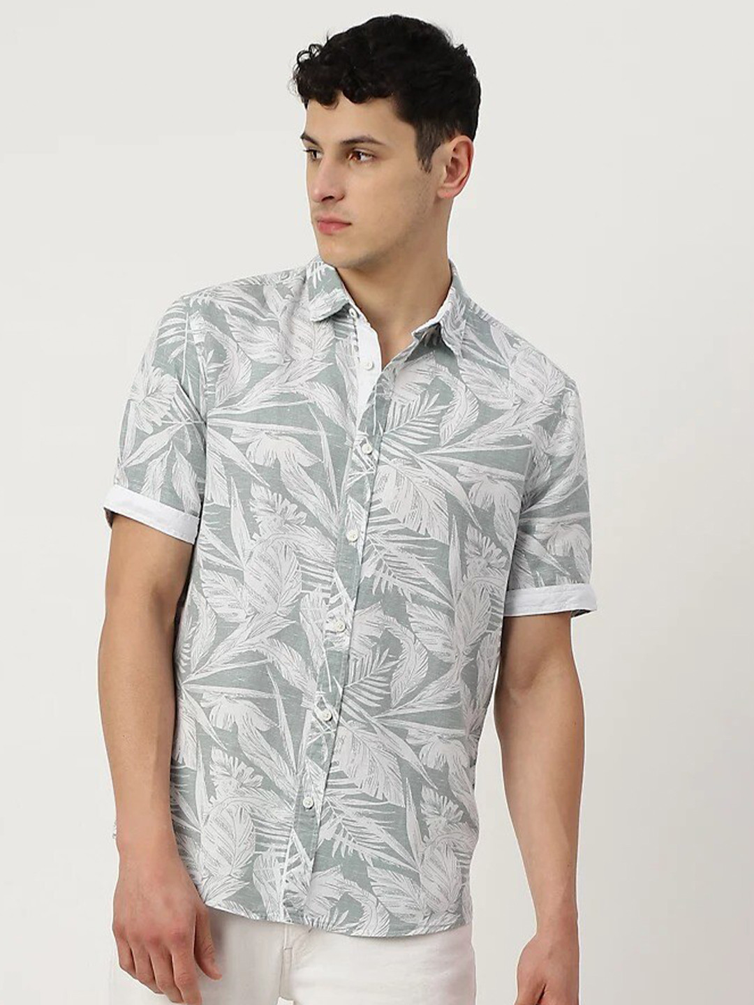 

Marks & Spencer Spread Collar Short Sleeves Tropical Printed Casual Shirt, Grey