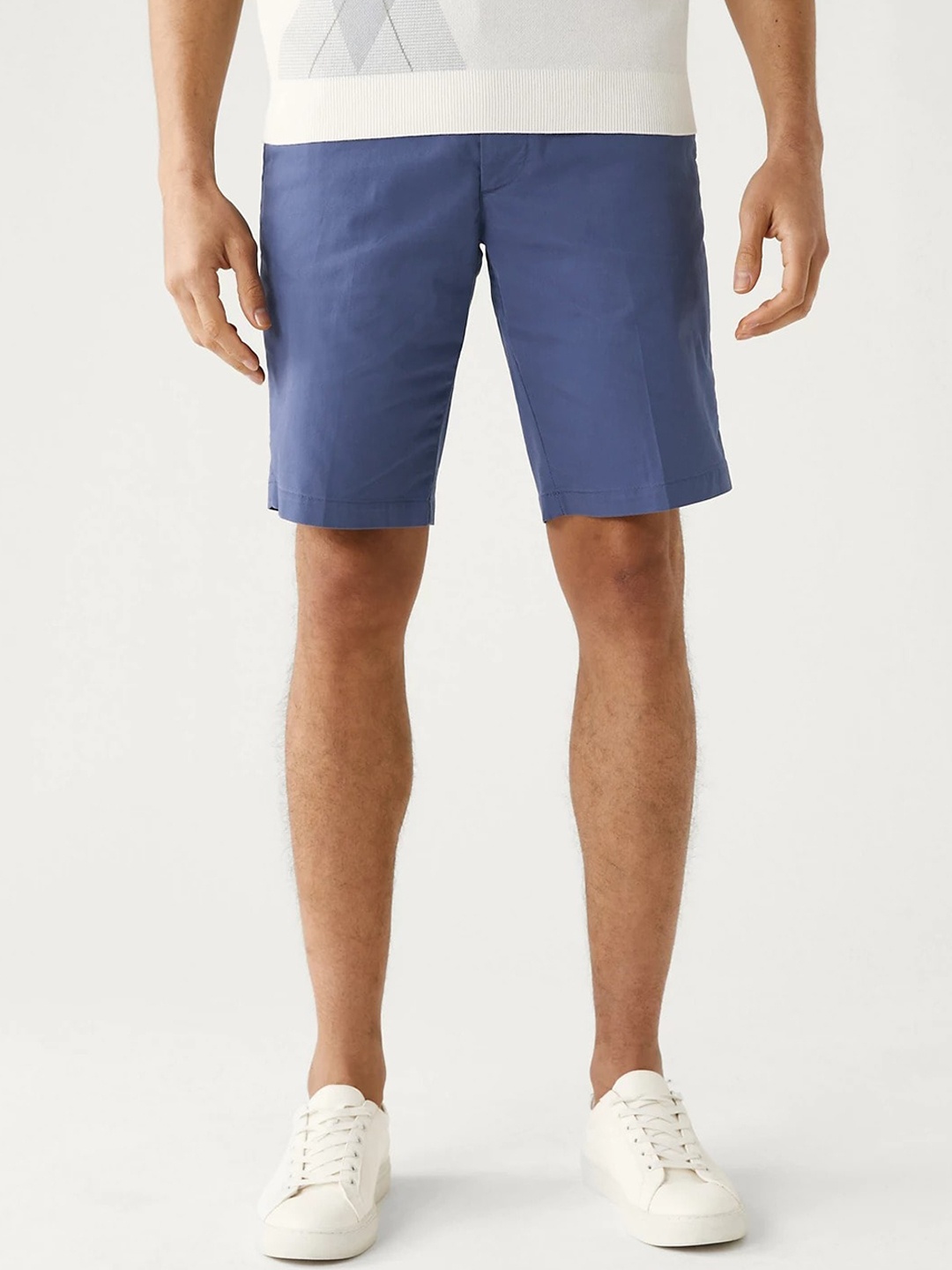 

Marks & Spencer Men Cotton High-Rise Chino Shorts, Navy blue