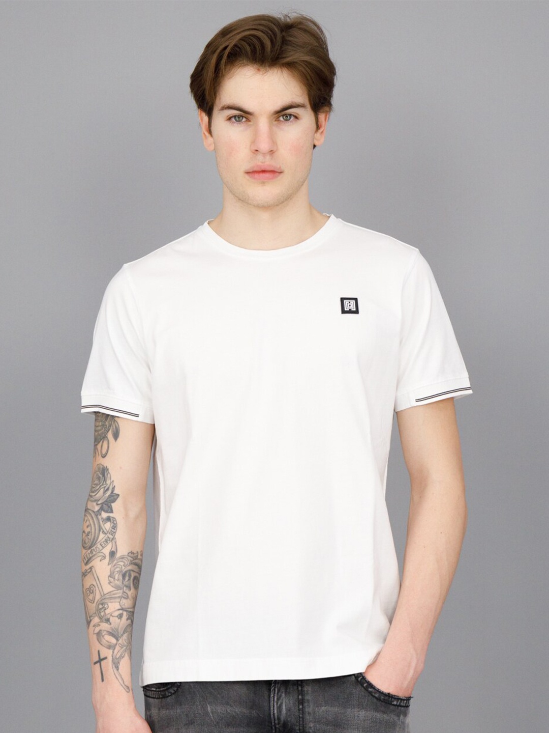

FREESOUL Short Sleeve Round Neck Pure Cotton T-shirt, White