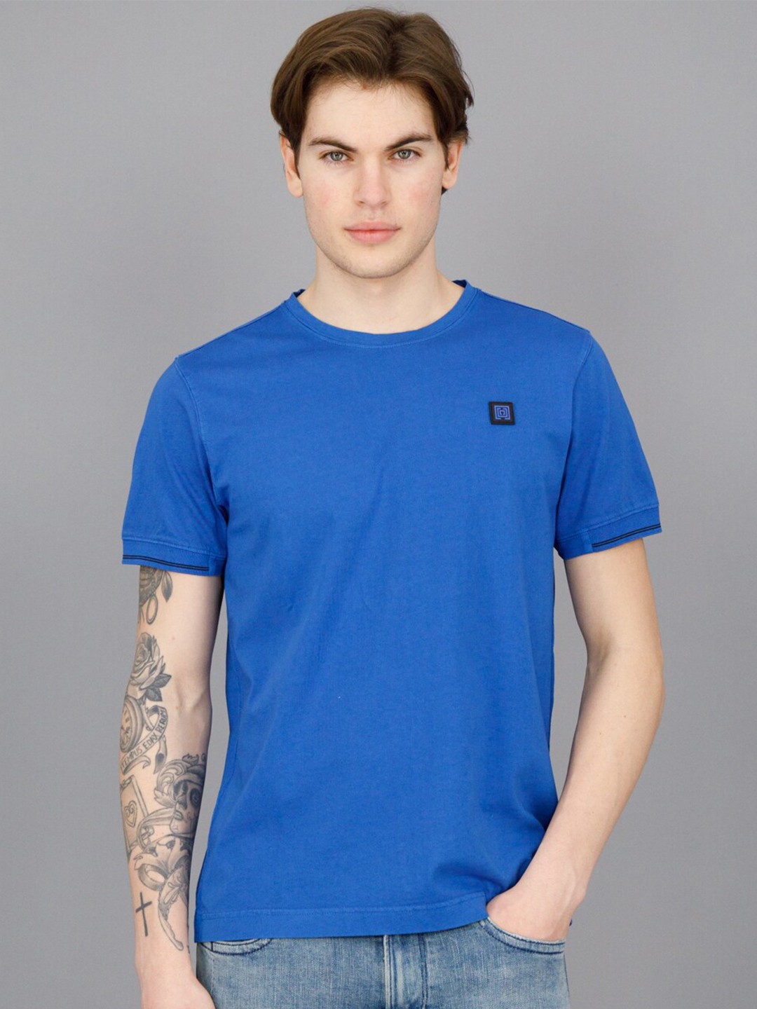 

FREESOUL Short Sleeve Round Neck Pure Cotton T-shirt, Blue