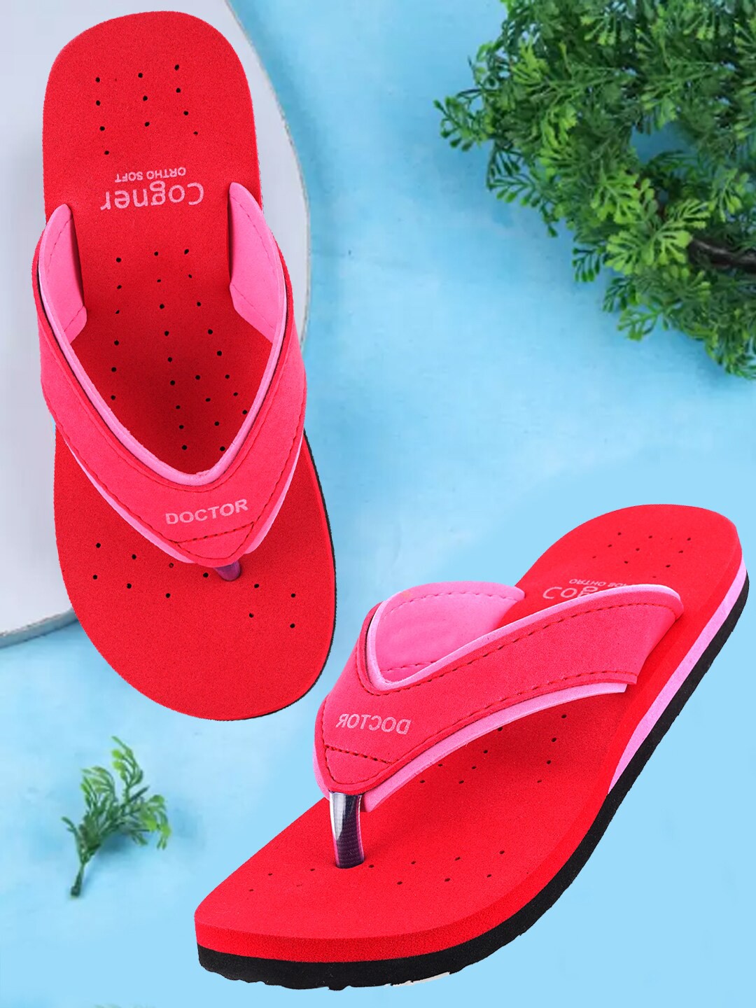 

Cogner Women Rubber Thong Flip-Flops, Red