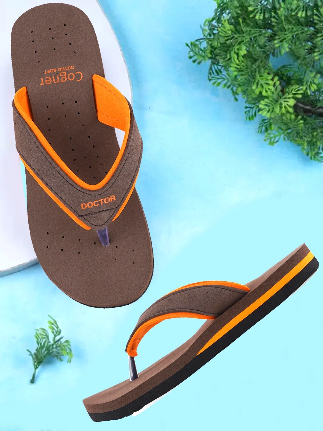 

Cogner Women Rubber Thong Flip-Flops, Brown