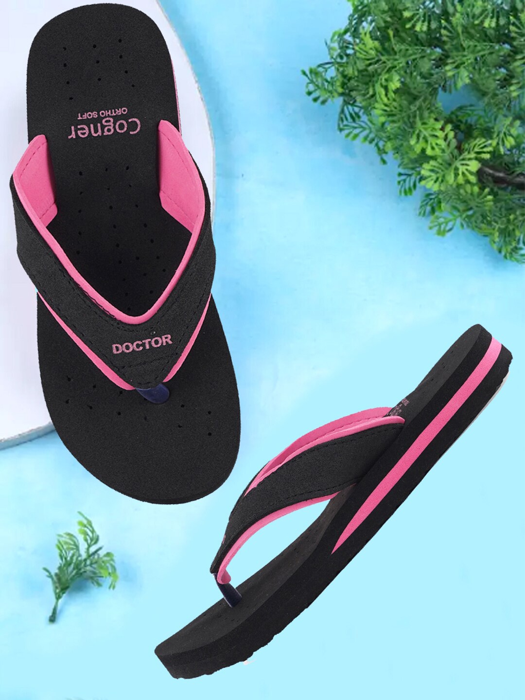

Cogner Women Rubber Thong Flip-Flops, Black