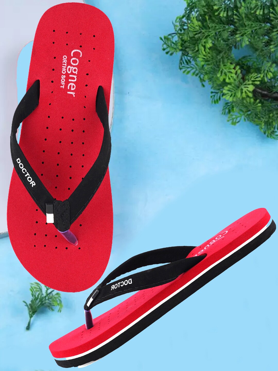 

Cogner Women Rubber Thong Flip-Flops, Red