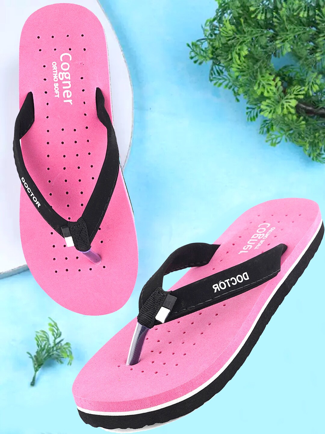 

Cogner Women Rubber Thong Flip-Flops, Pink